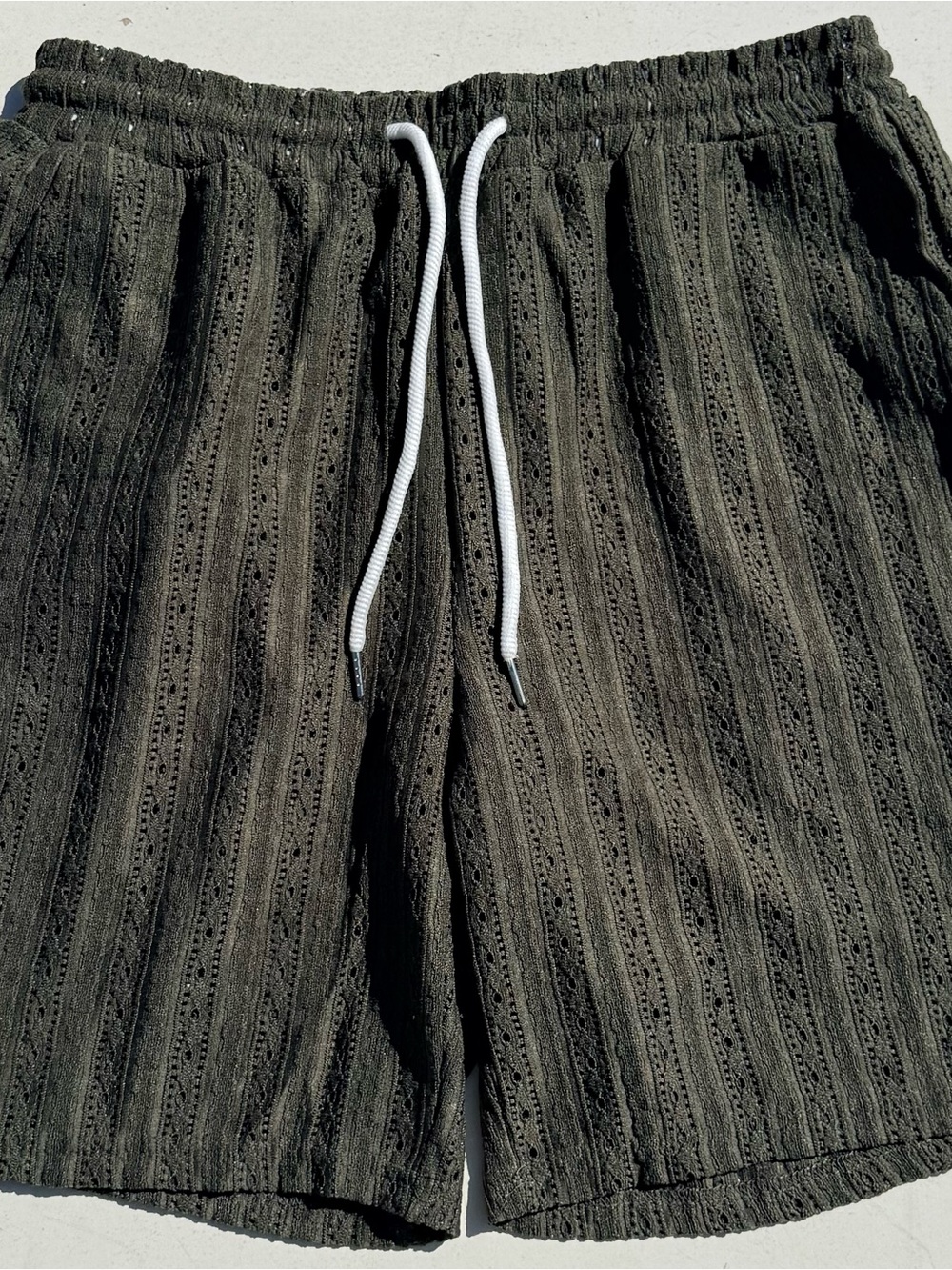 Men's Olive Green Textured Drawstring Shorts